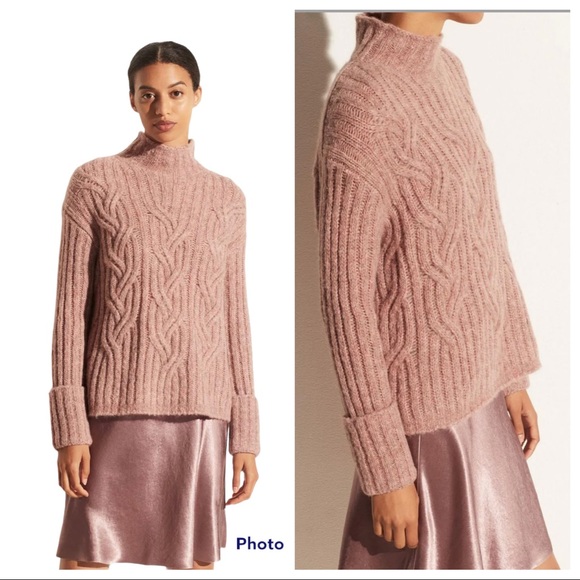 Vince Mirrored Cable Knit Turtleneck Sweater in Rose Womens size XS - Picture 7 of 7